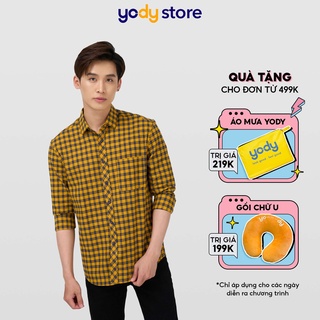 Áo sơ mi nam yody tay dài, kẻ caro, cổ đức smm4063
