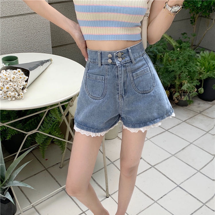 Quần Short Denim Lưng Cao Ống Rộng Thời Trang Mùa Hè Hàn Quốc Dành Cho Nữ