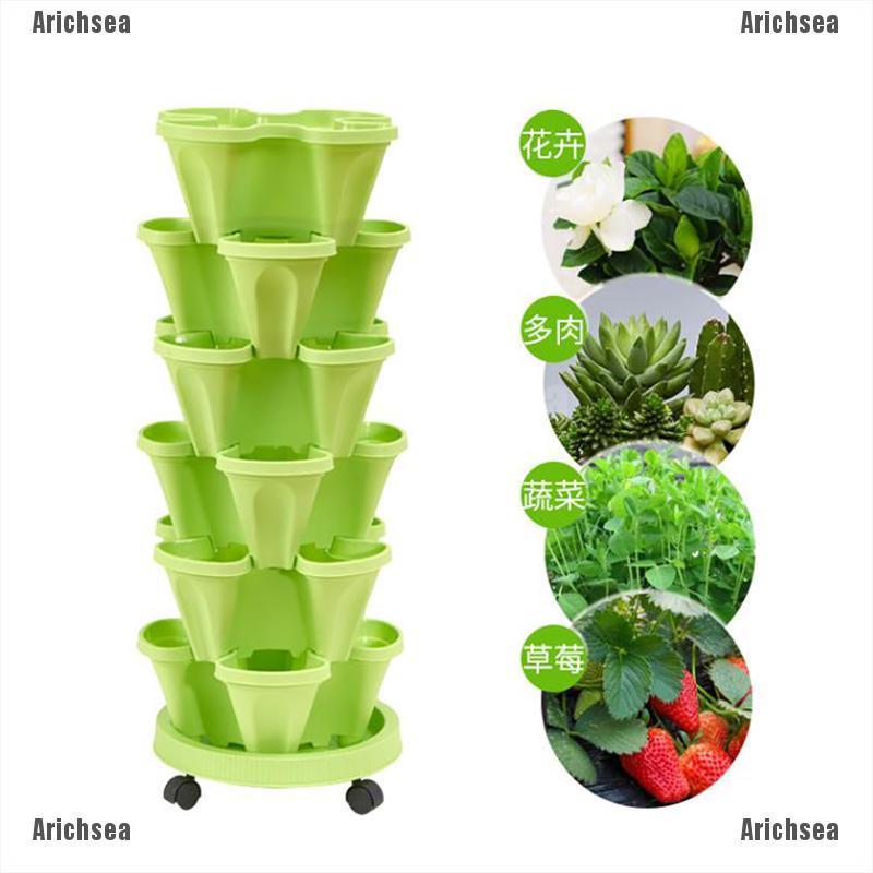 Arichsea Vertical Stackable Strawberry Herb Garden Planter Flower Veg Pot DIY TFour-petal