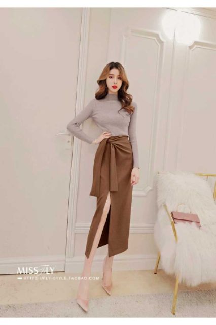Chân váy buộc vạt xẻ trước dáng dài m24 | BigBuy360 - bigbuy360.vn