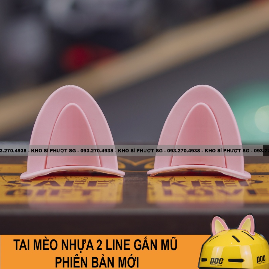 Tai mèo hồng vàng 2 màu bằng nhựa gắn nón mũ bảo hiểm 3/4 fullface nửa đầu cho nam nữ