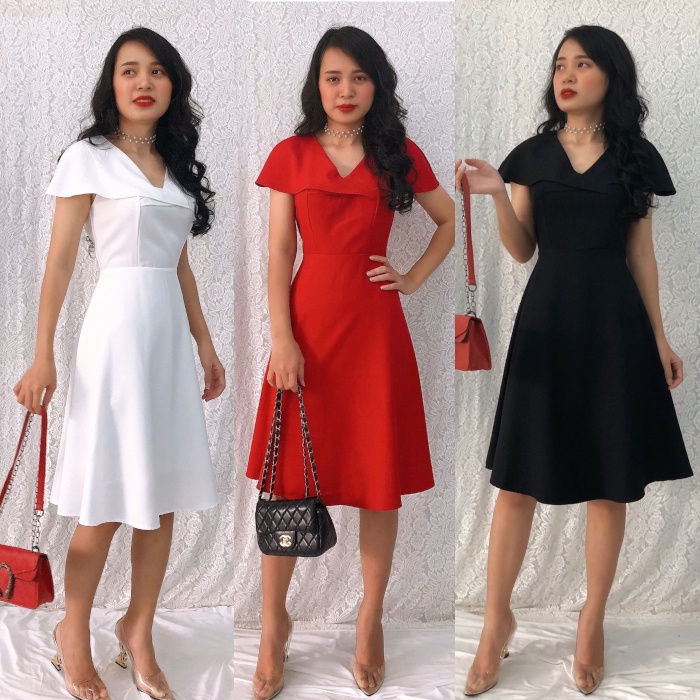 Đâm xòe trơn cổ tim thanh lịch, xinh đẹp và tôn dáng GR167