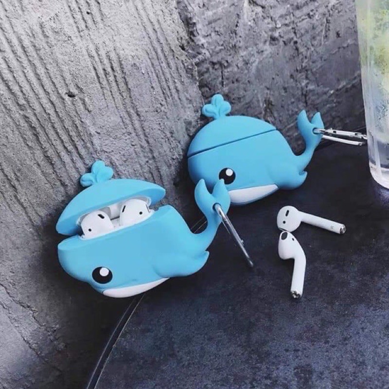 🌟Case Silicon cá heo xanh🌟Vỏ bao Airpods 2 AirPod đựng tai nghe không dây i11 i12 i18 ... tặng kèm móc đeo