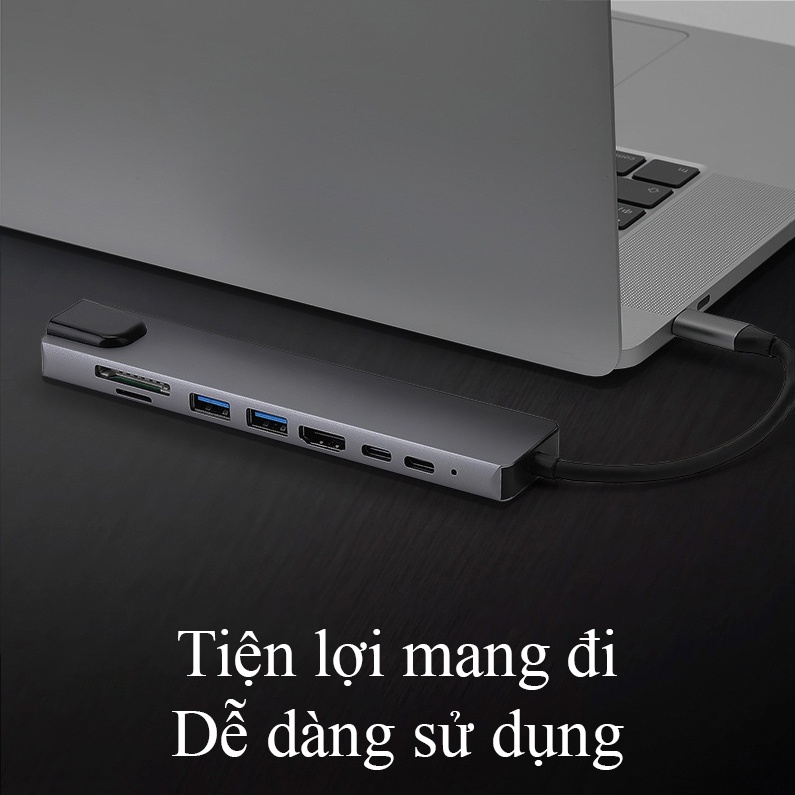 Hub type C USB 8 in 1 đa năng hỗ trợ SD, TF, 4K,HDMI,LAN, USB 3.0 cho MacBook, laptop - K 1324