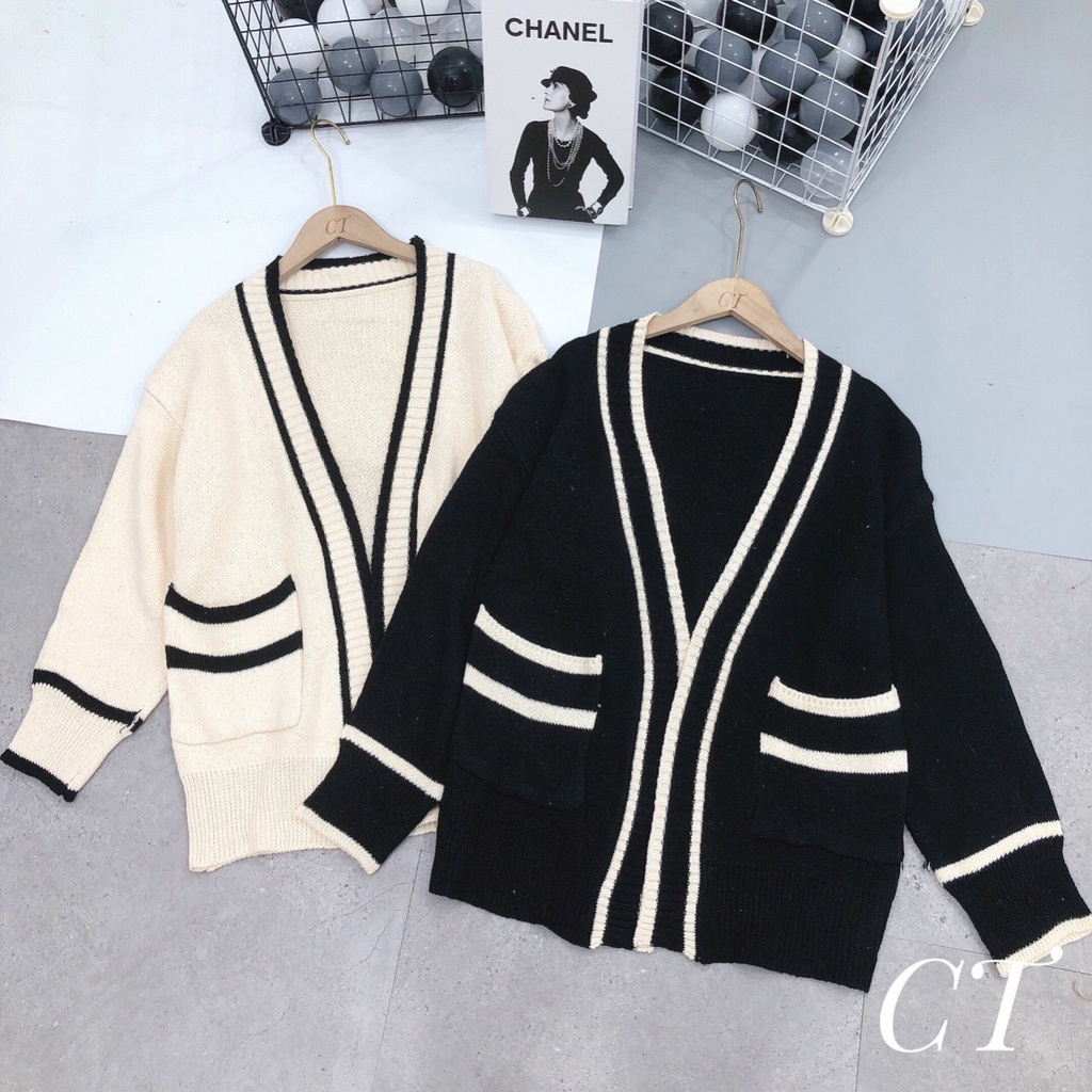 Áo khoác cardigan len viền dáng lỡ cực hot hàng QC