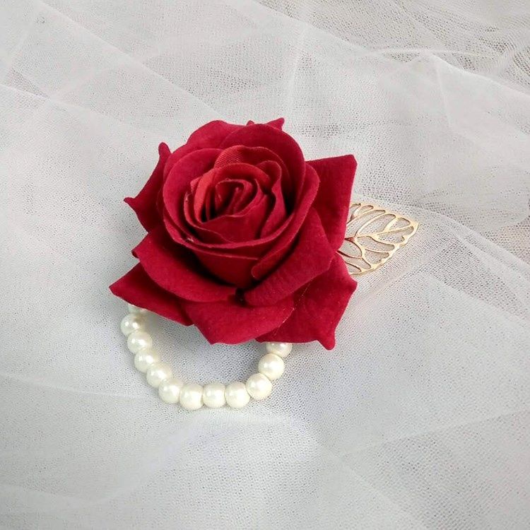 Vòng Đeo Tay Đính Hoa Hồng Và Ngọc Trai Giả Phong Cách Hàn Quốc Dành Cho Cô Dâu