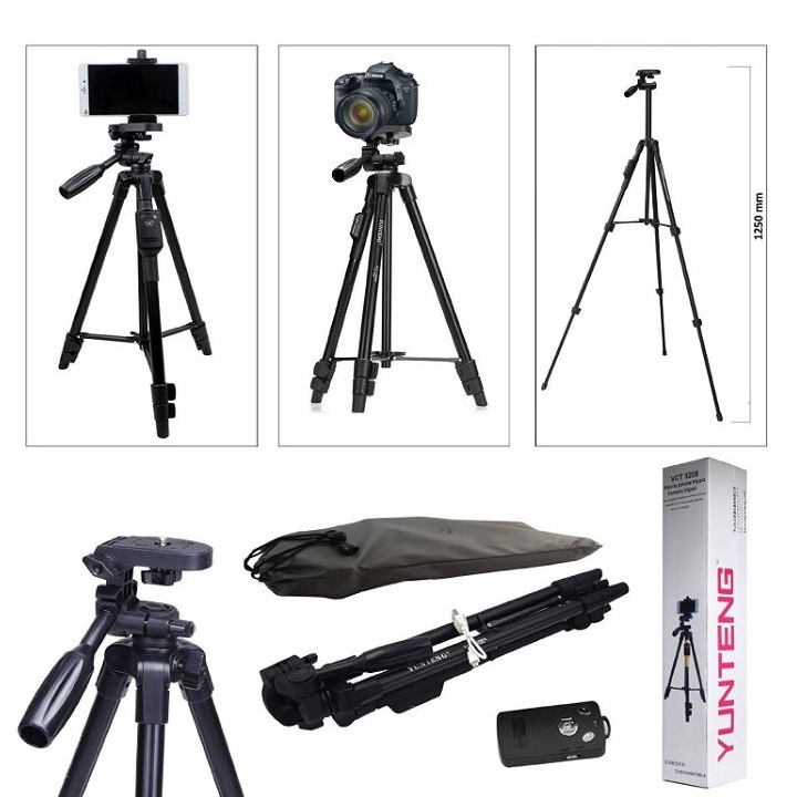 Tripod - Chân đế điện thoại, chân đế máy ảnh Yunteng VCT 5208 kiêm giá đỡ có remote Bluetooth điều khiển chụp từ xa