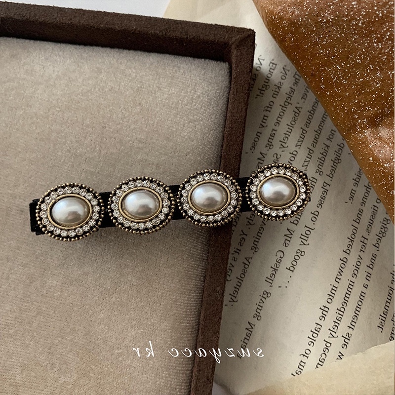 Kẹp tóc chữ nhất đính đá và ngọc trai giả thời trang Hàn Quốc cho nữ