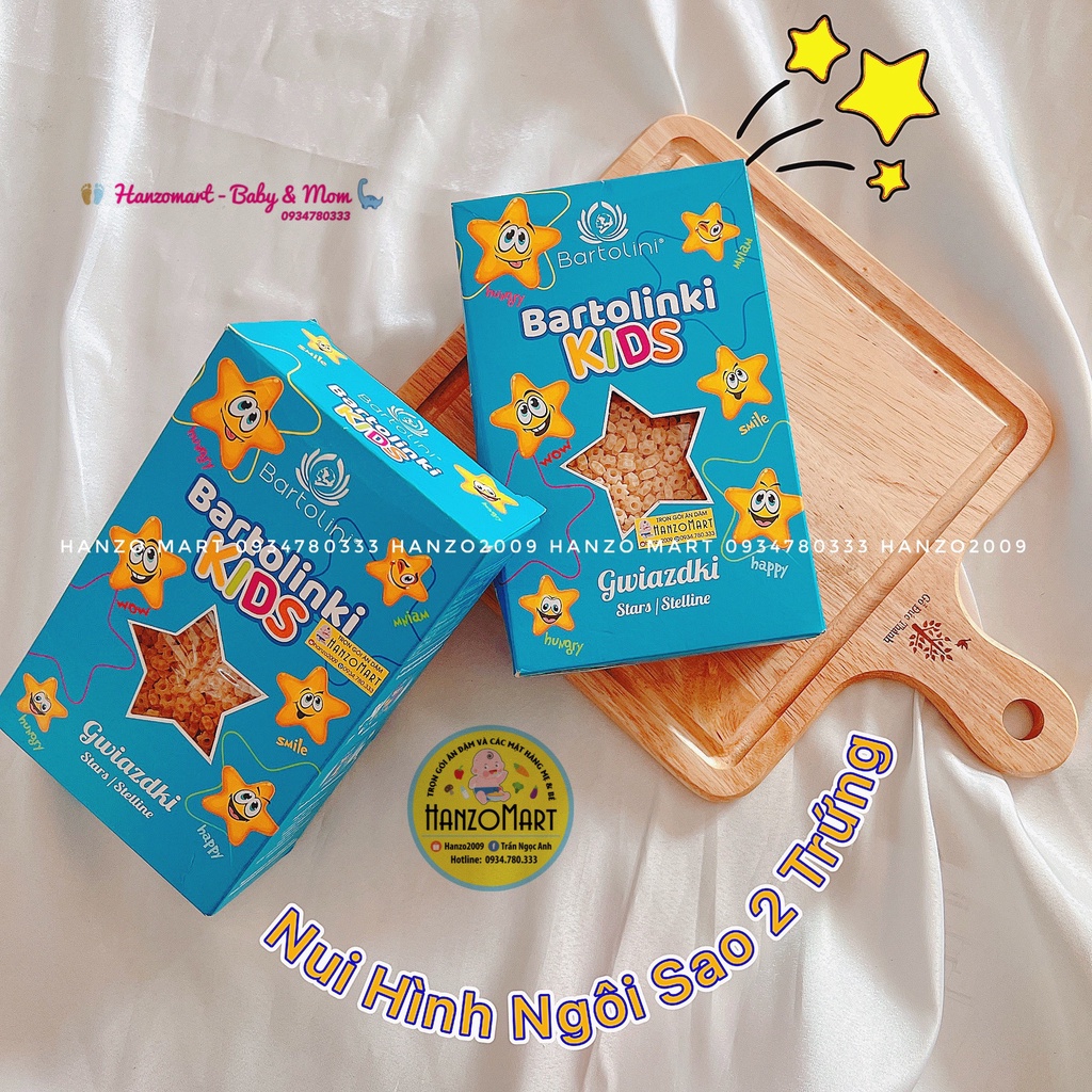 Nui hữu cơ cho bé ăn dặm sao hữu cơ/nui sao trứng nguyên túi Bartolini 250gr