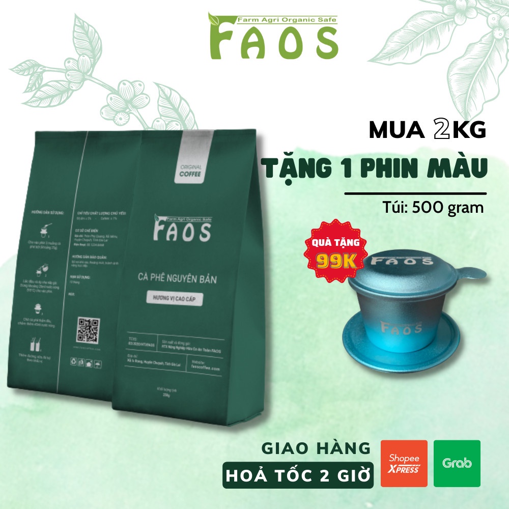 [TẶNG PHIN] 2kg ROBUSTA Honey rang mộc 100% | Cafe pha phin, cafe pha máy vị đắng đậm thơm nồng truyền thống |Faoscoffee