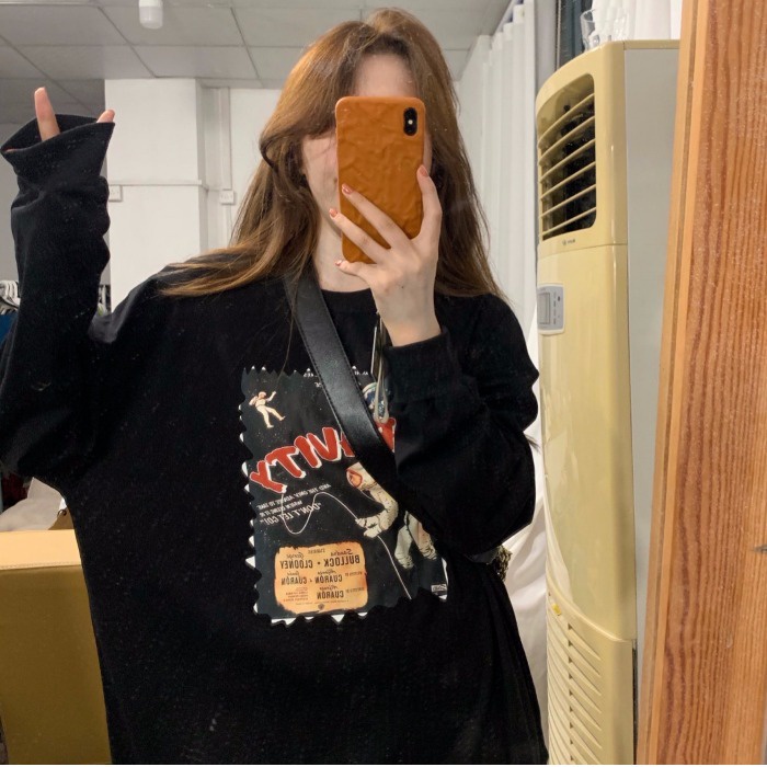 COZOK Áo sweater tay dài dáng rộng phong cách thời trang hàn quốc