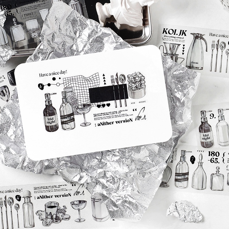 Bộ 6 Tấm Hình Dán MOHAMM PET Màu Trắng Đen