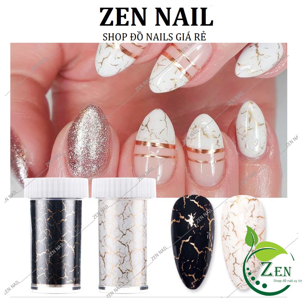 Foil dán móng , foil giả nứt 2 màu trắng đen