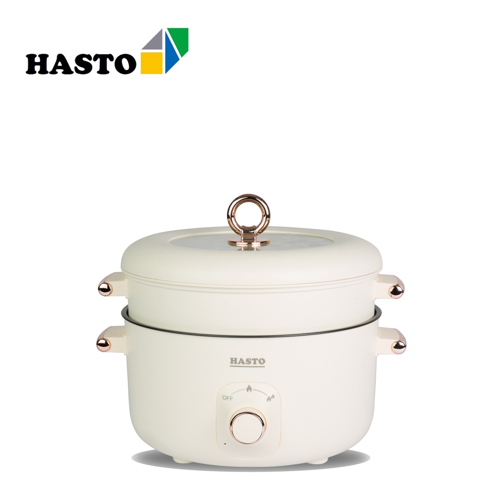 Nồi Lẩu Điện Đa Năng Hasto 5 lít mẫu mới ( tặng 1 xửng hấp ) Màu Be