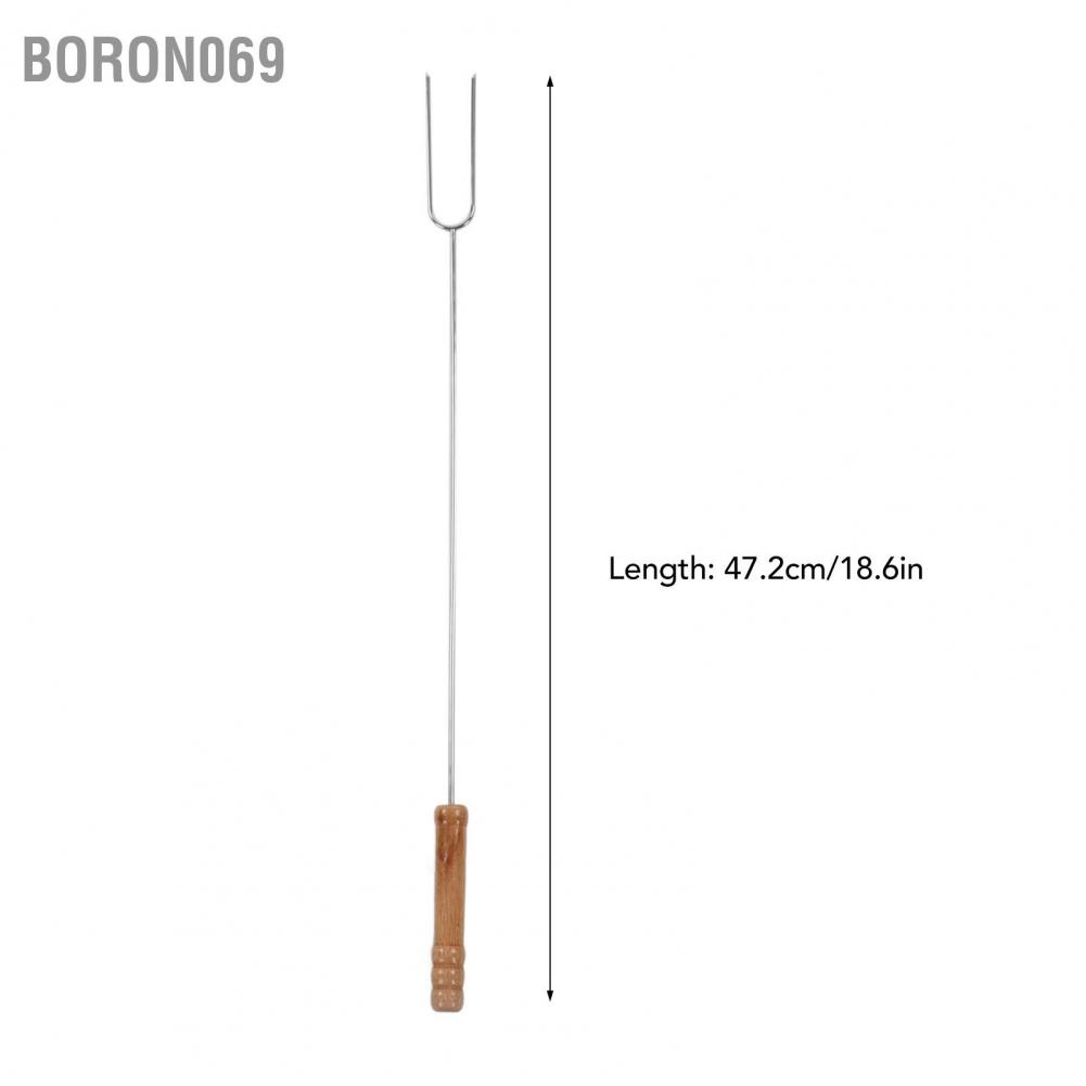 Boron069 Boron069 Nĩa nướng 3 cái Thanh bằng thép không gỉ đa chức năng với tay cầm gỗ sồi để cắm trại BBQ ngoài trời 47 2cm