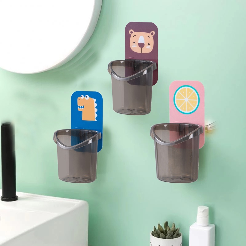 Giá Đỡ Bàn Chải Đánh Răng/Cốc Đánh Răng Gắn Tường Thiết Kế Hoạt Hình Có Thể Tháo Rời Đa Năng Tiện Dụng