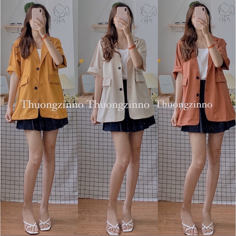 [Ảnh thật/Video]Áo Nancy vest cộc tay cúc gỗ nhiều màu Áo blazer khoác ngoài phong cách Hàn Quốc