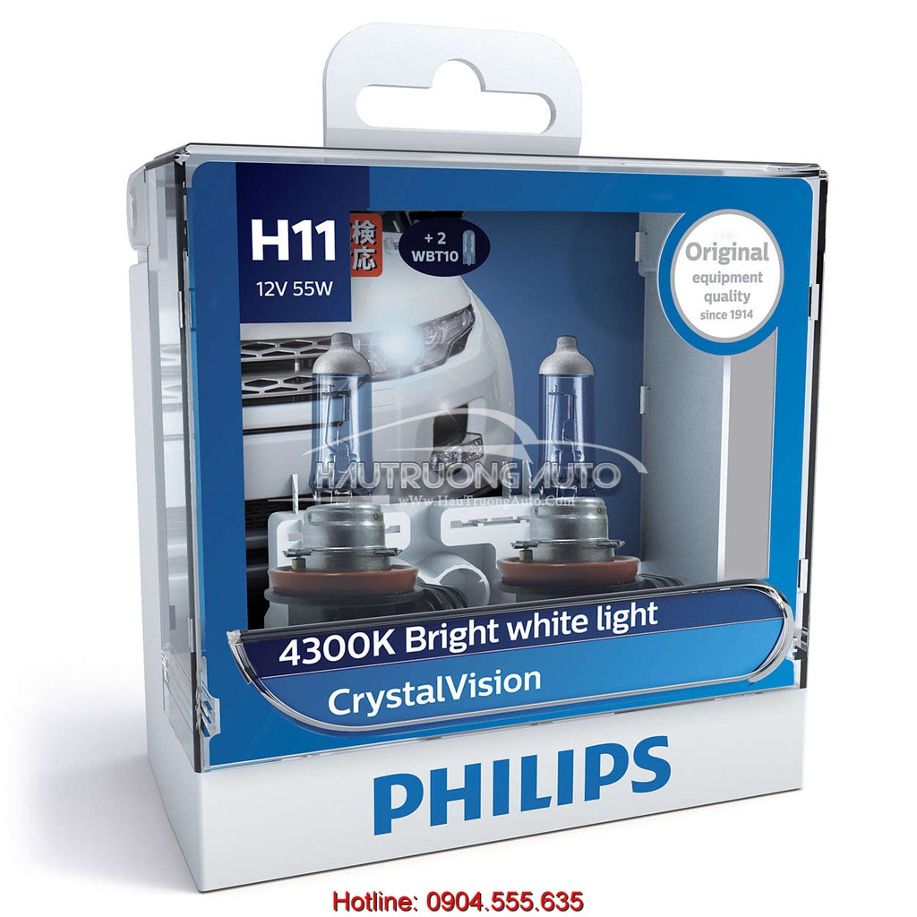 Bóng đèn pha Philips Crystal Vision chính hãng chân cắm H1, H3, H4, H7, H11, HB3, HB4