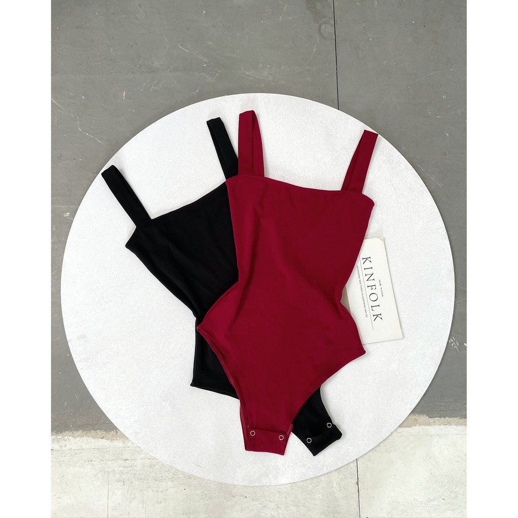 Áo bodysuit JENNY hai dây CECCI màu đỏ đô cotton borip | BigBuy360 - bigbuy360.vn