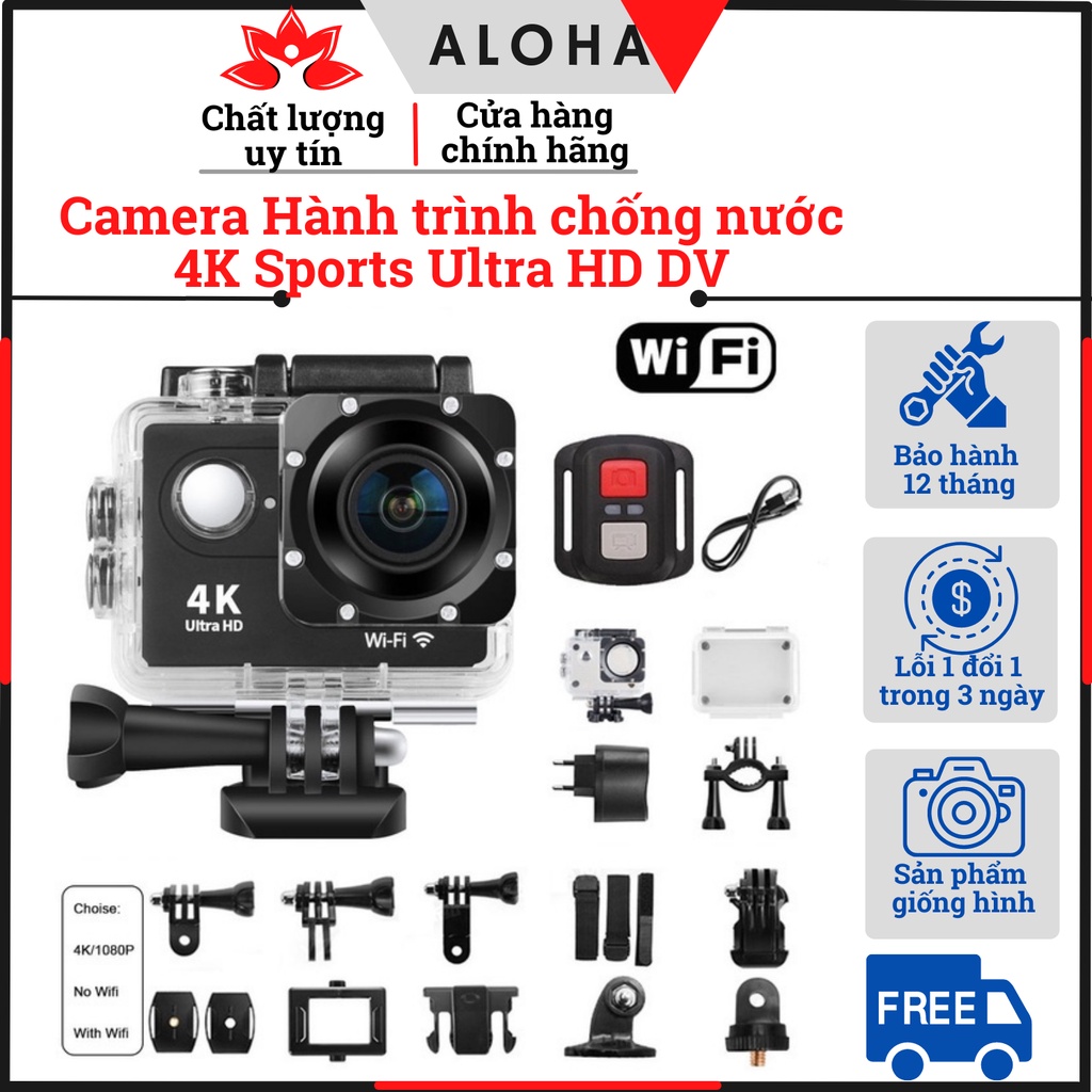 Camera Hành Trình Chống Nước 4K SPORT Ultra HD DV, Kết Nối Wifi Chống Rung Hỗ Trợ Quay Ban Đêm PKCB M16 Đen-BH 12 Thg