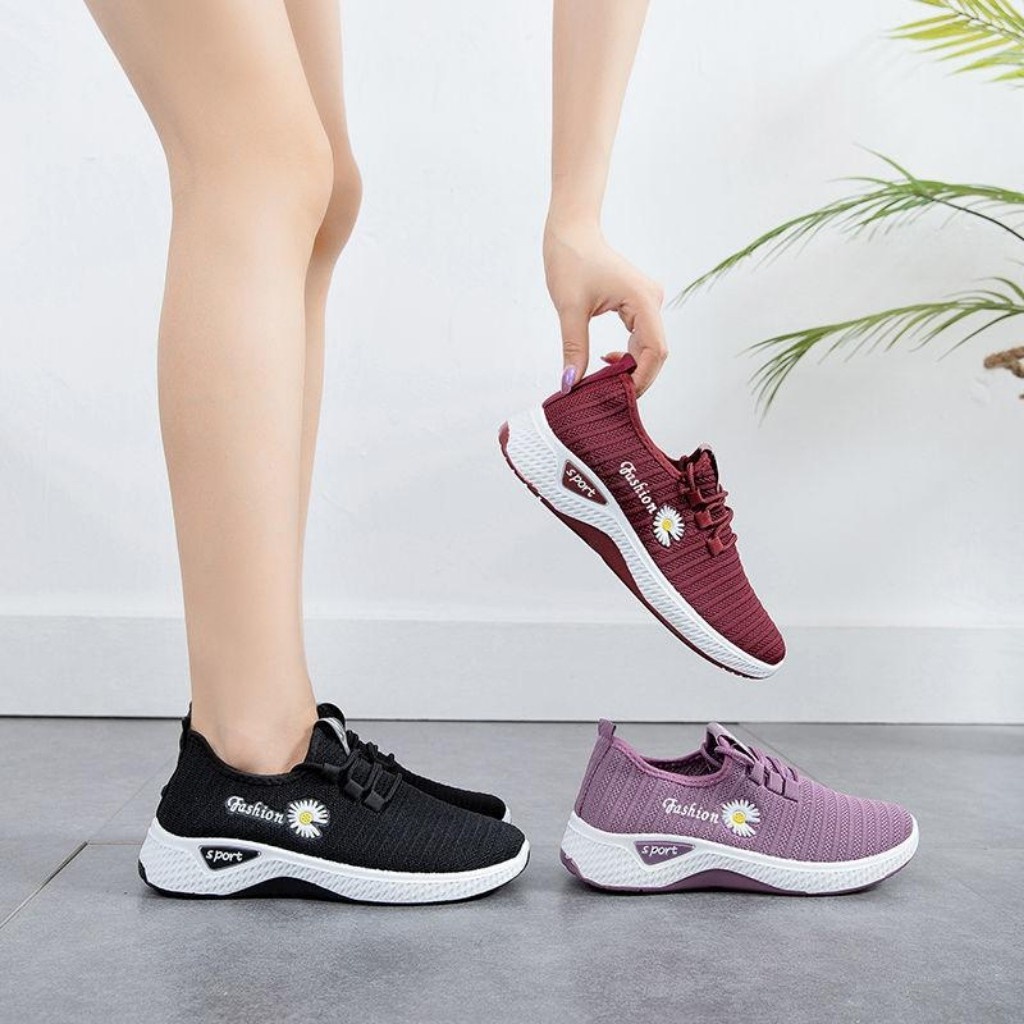 Giày Thể Thao Ảnh Thật Giày Sneaker Thể Thao Nữ Thêu Hoa Cúc Vải Mềm,Đế Cao Su Dẻo Êm Phong Cách Trẻ Trung