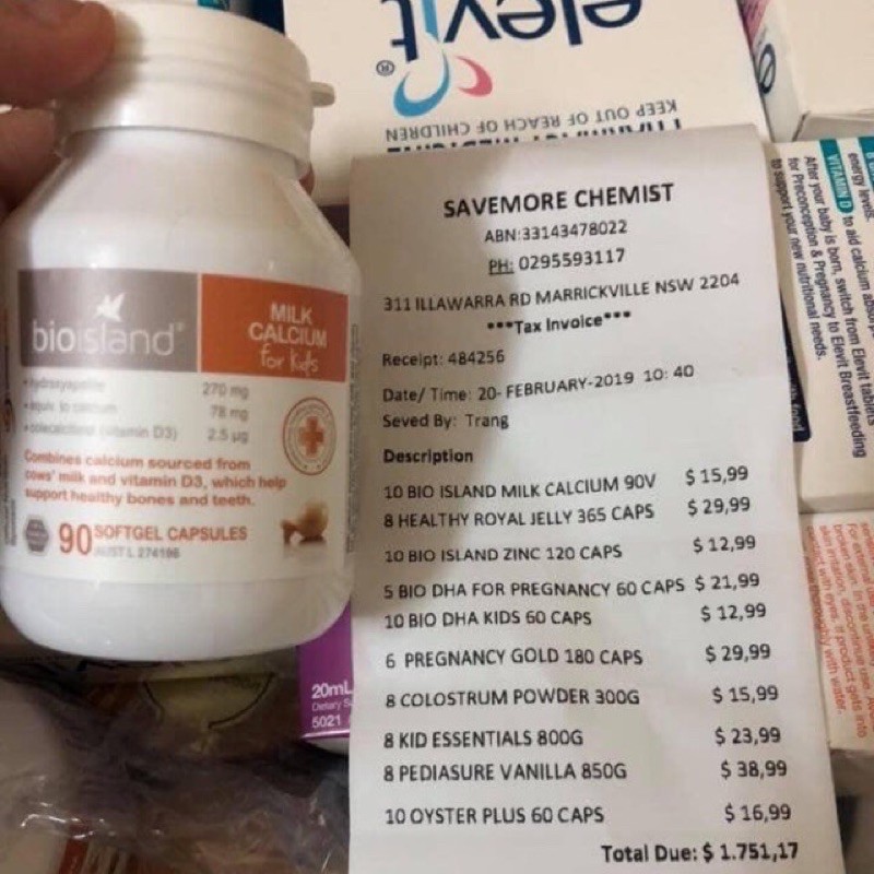 Canxi milk  Bioisland cho bé 90 Viên