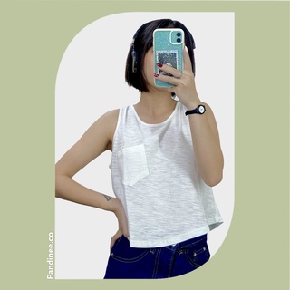 Áo tanktop nữ basic croptop trơn form rộng phối túi ngực 3 lỗ màu trơn xước vintage Pandinee A16