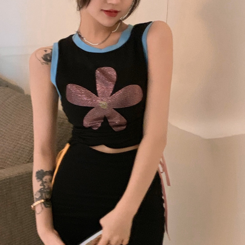 Áo Hai Dây Đính Hoa Phong Cách Harajuku Xinh Xắn Cho Nữ