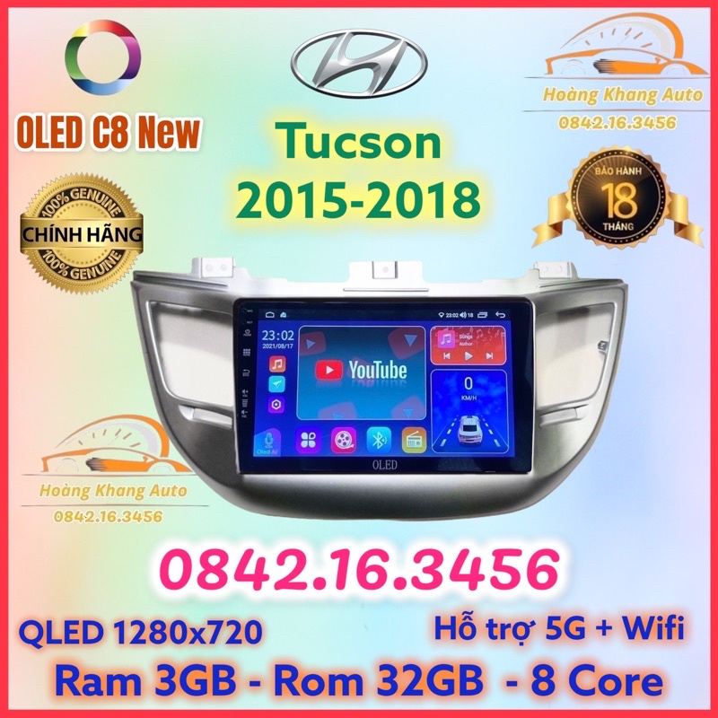 Màn hình android OLED C8 New theo xe Tucson 2015 - 2018  kèm dưỡng và jack nguồn zin theo xe