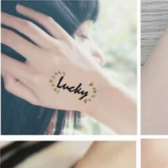 Hình xăm dán tatoo chữ Happy - Lucky sn10 a30 .Xăm dán tatoo mini tạm thời, size &lt;10x6cm