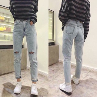 ✅ baggy jean lưng cao nữ rách gối