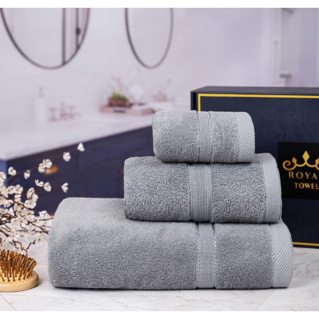 Bộ 3 khăn tắm mặt gội với sợi bông cotton dày thấm hút tốt, không đổ lông, không ra màu