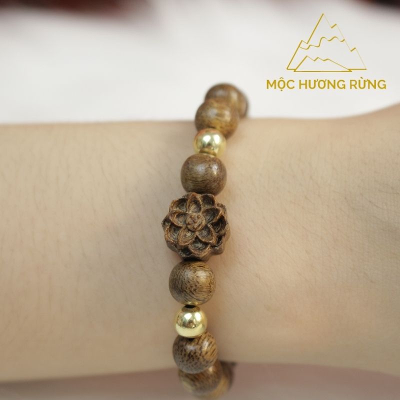 Vòng Trầm Hương Mix Bông Sen Gỗ Trầm Cho Nữ - Size hạt 8mm-12mm