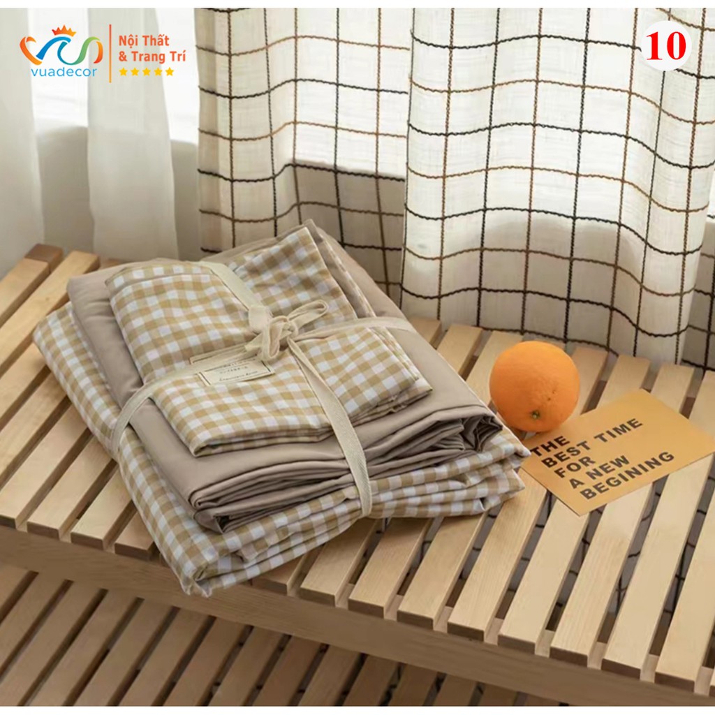 Chăn ga gối cotton VUADECOR họa tiết kẻ decor phòng ngủ phong cách Hàn Quốc cao cấp( không kèm ruột )