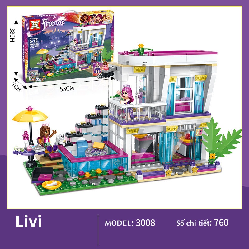 [có hàng 760 mảnh chuẩn công ty SX] Đồ Chơi xếp hình LEGO Friends Livi's Pop Star House SX3008