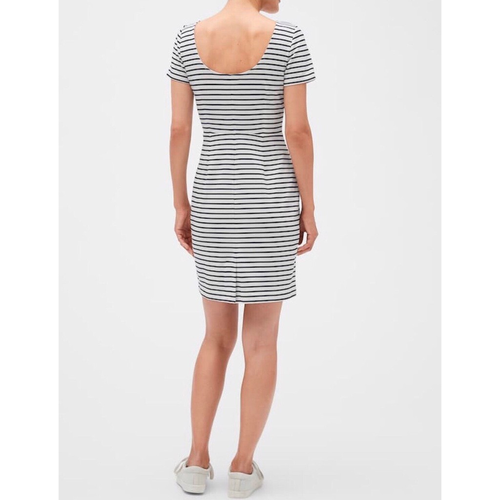 Đầm Thun BANANA REPUBLIC Tay Ngắn Cổ Tròn Sọc Ngang Navy Sọc Hồng Tím - 2531