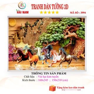 Tranh dán tường 3D Mã đáo thành công khổ lớn Vải lụa kim tuyến