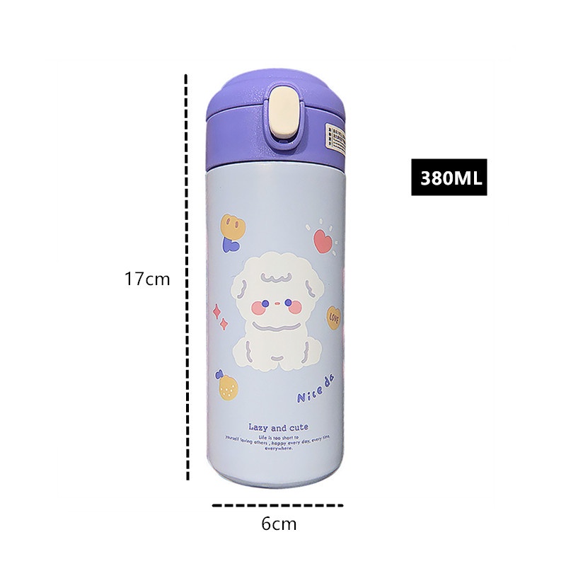 380Ml Hoạt Hình Dễ Thương Thép Không Gỉ 304 Một Đẩy Tumbler Nhiệt Bình Nước Có Ống Hút Quà Tặng Sinh Nhật Mini cốc Cà Phê Không Rò Rỉ Nhiệt Bình Flowerdance