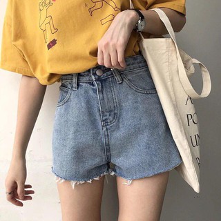 Quần short jean trơn lưng cao
