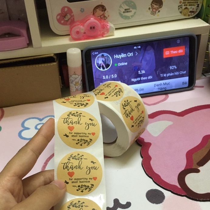 Sticker thank you TO 38mm 500 nhãn dán tròn cảm ơn tiện lợi, decor, trang trí