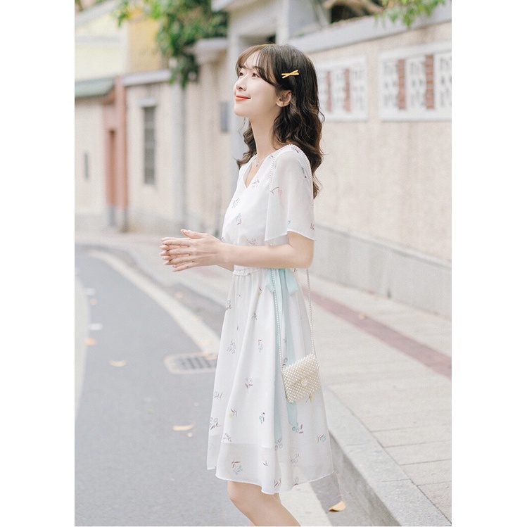 Váy Voan Hoa Ngắn Tay Mùa Hè 💥 Mẫu Mới 2021 💥 Kèm Dây Thắt Eo Nhẹ Nhàng, Ngọt Ngào. | BigBuy360 - bigbuy360.vn