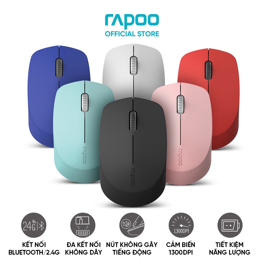Chuột Không Dây Rapoo M100G Silent - Bluetooth, Nhỏ Gọn, Tiếng Động Siêu Nhỏ, Phù Hợp Laptop/ PC Kèm Quà Tặng