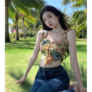 Áo Hai Dây Corset Vingtage,Áo Hoa Retro Pháp