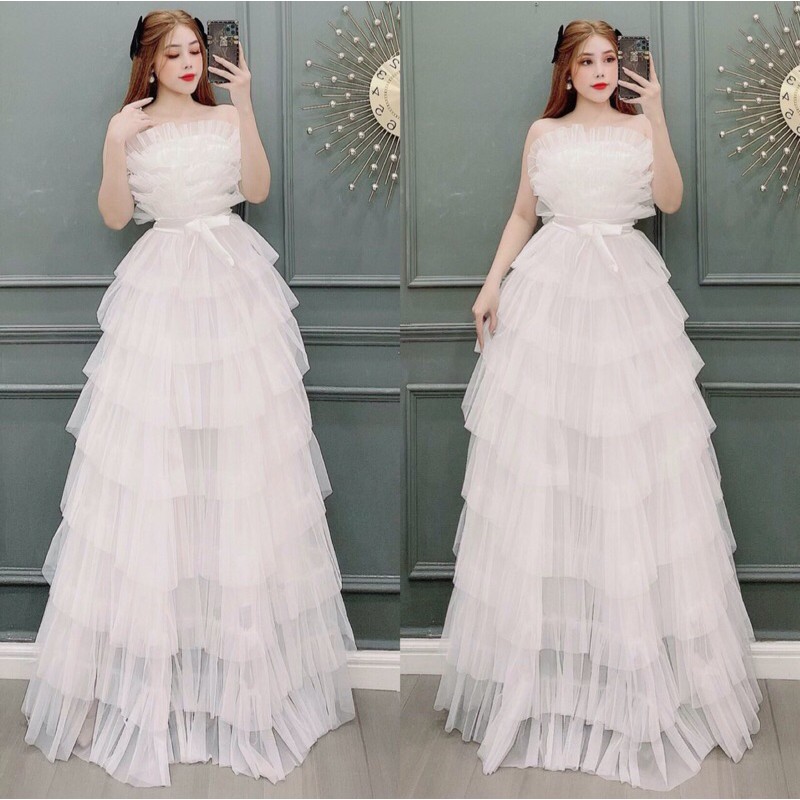 Đầm maxi dự tiệc cúp ngực xếp tầng TRIPBLE T DRESS - Size M/L (kèm ảnh/video thật) MS270V
