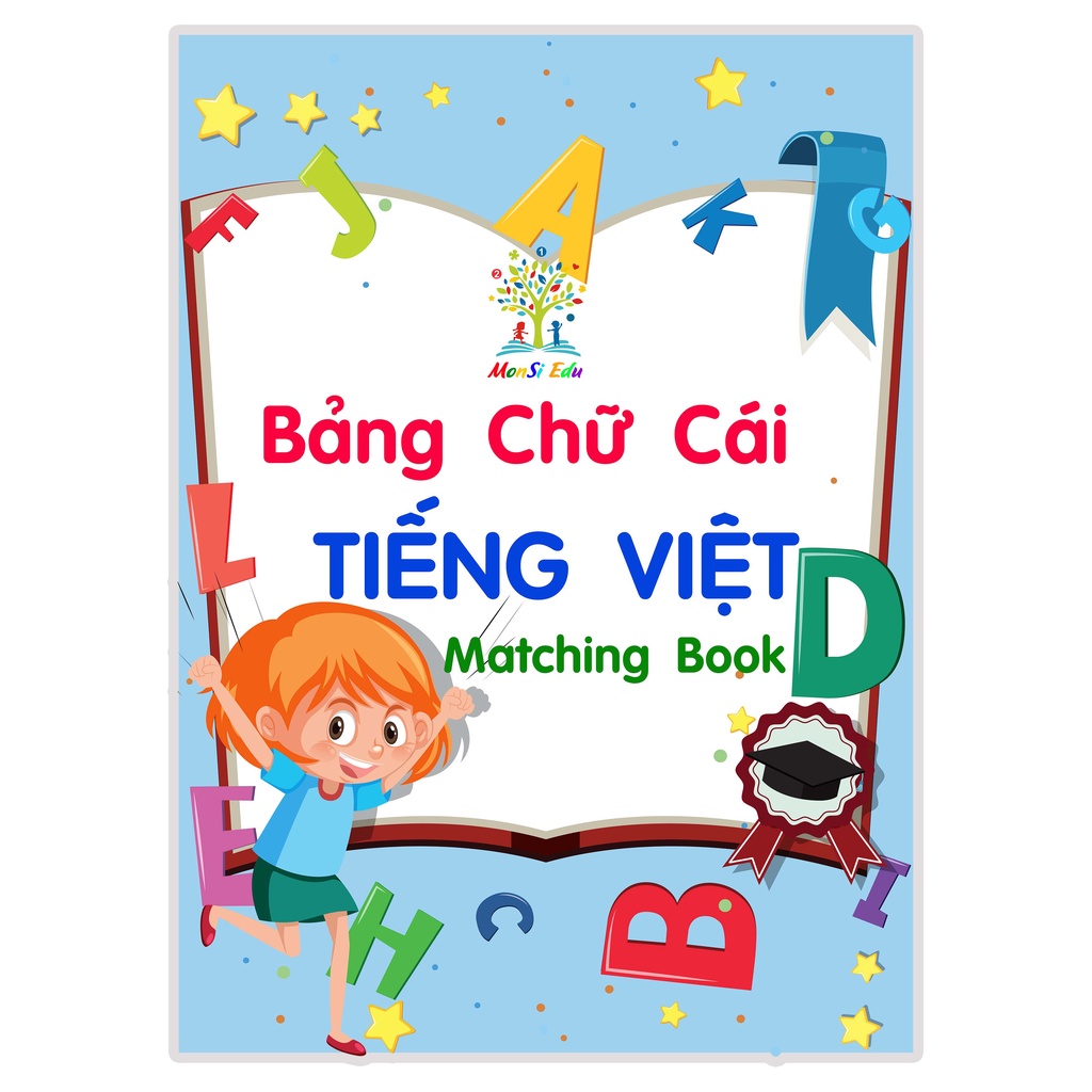 Monsi Edu Bảng chữ cái Tiếng Việt bóc dán Montessori 29 chữ cái và 11 phụ ấm ghép F77M1