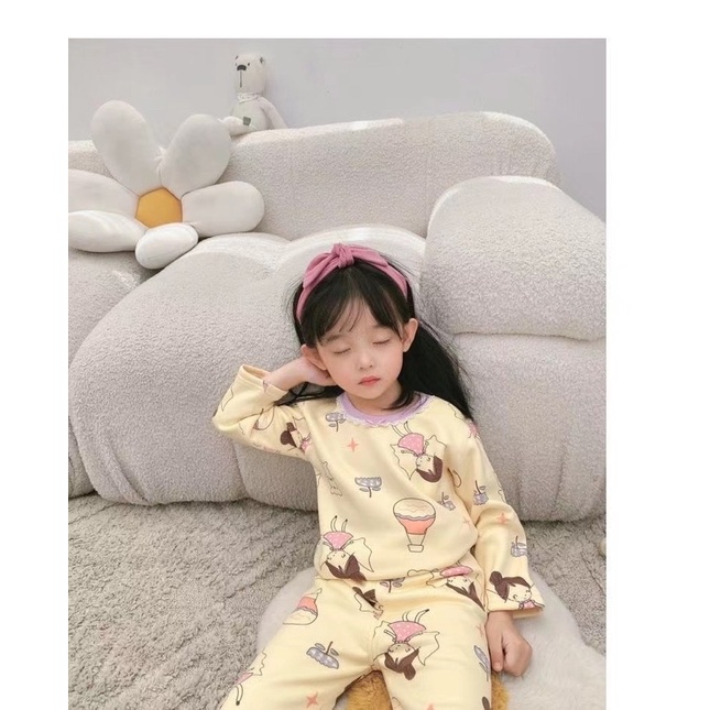 Bộ Nỉ Cotton Xuất Hàn Bên Trong Lót Lông Dày Ấm Cho Bé Trai Bé Gái Size 90-120