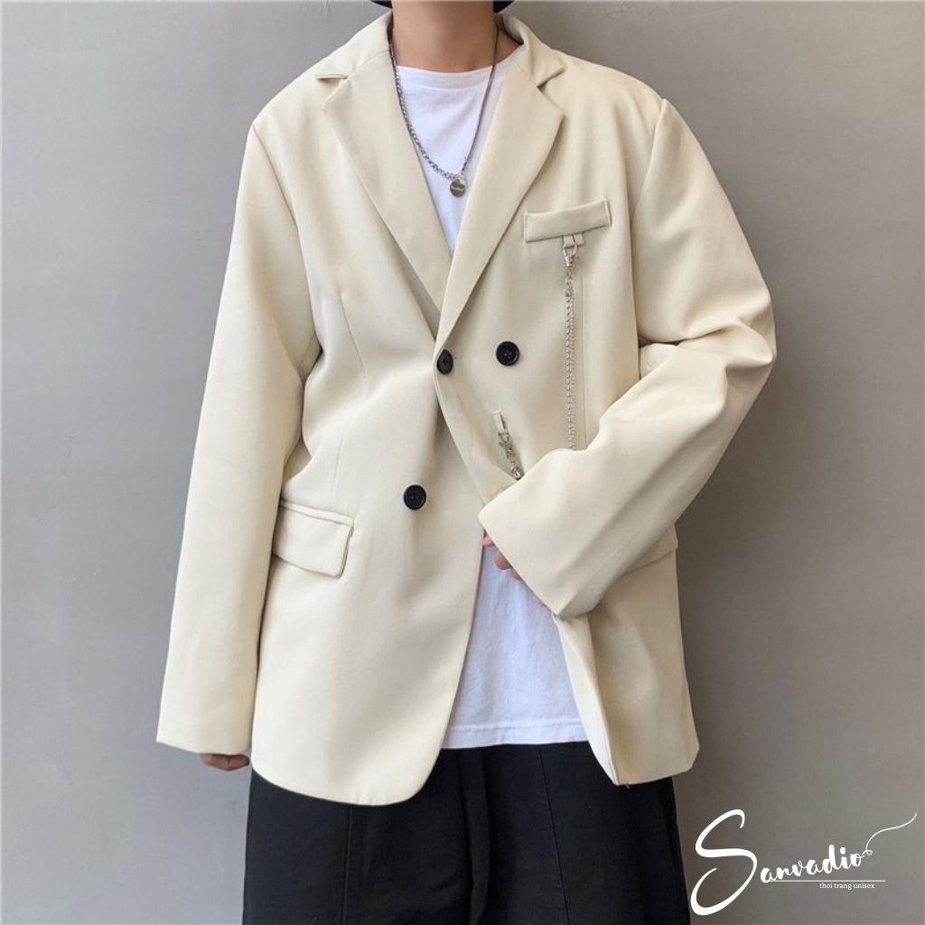 Áo Blazer Nam SANVADIO Áo khoác nam phong cách Hàn Quốc kèm phụ kiện dây xích áo form rộng phù hợp cho cả nam nữ BLZ283