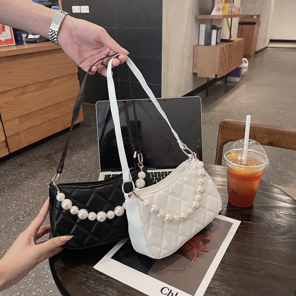 Túi xách nữ kẹp nách đeo vai phối ngọc thời trang sang trọng giá rẻ Diomi