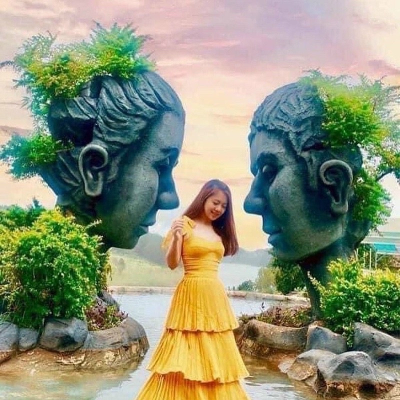 G9  - đầm xoè vàng dập tầng nơ vai