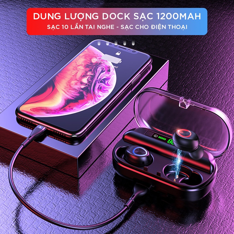 Tai nghe Nhét tai True Wireless không dây Bluetooth TWS v5.0 V10 Cảm ứng vân tay Bản quốc tế Cao cấp Pro Chống nước -V10